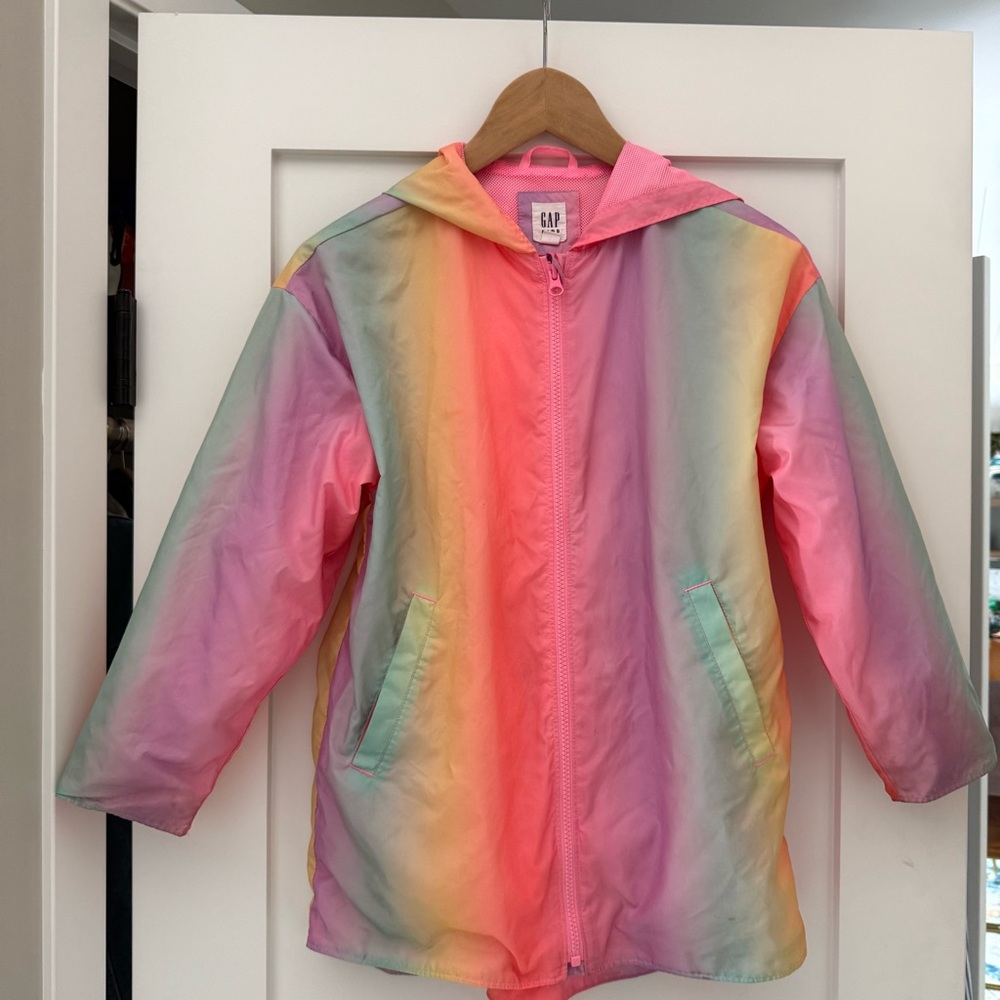 GAP Pink and Yellow Raincoat Lightweight Hooded Design